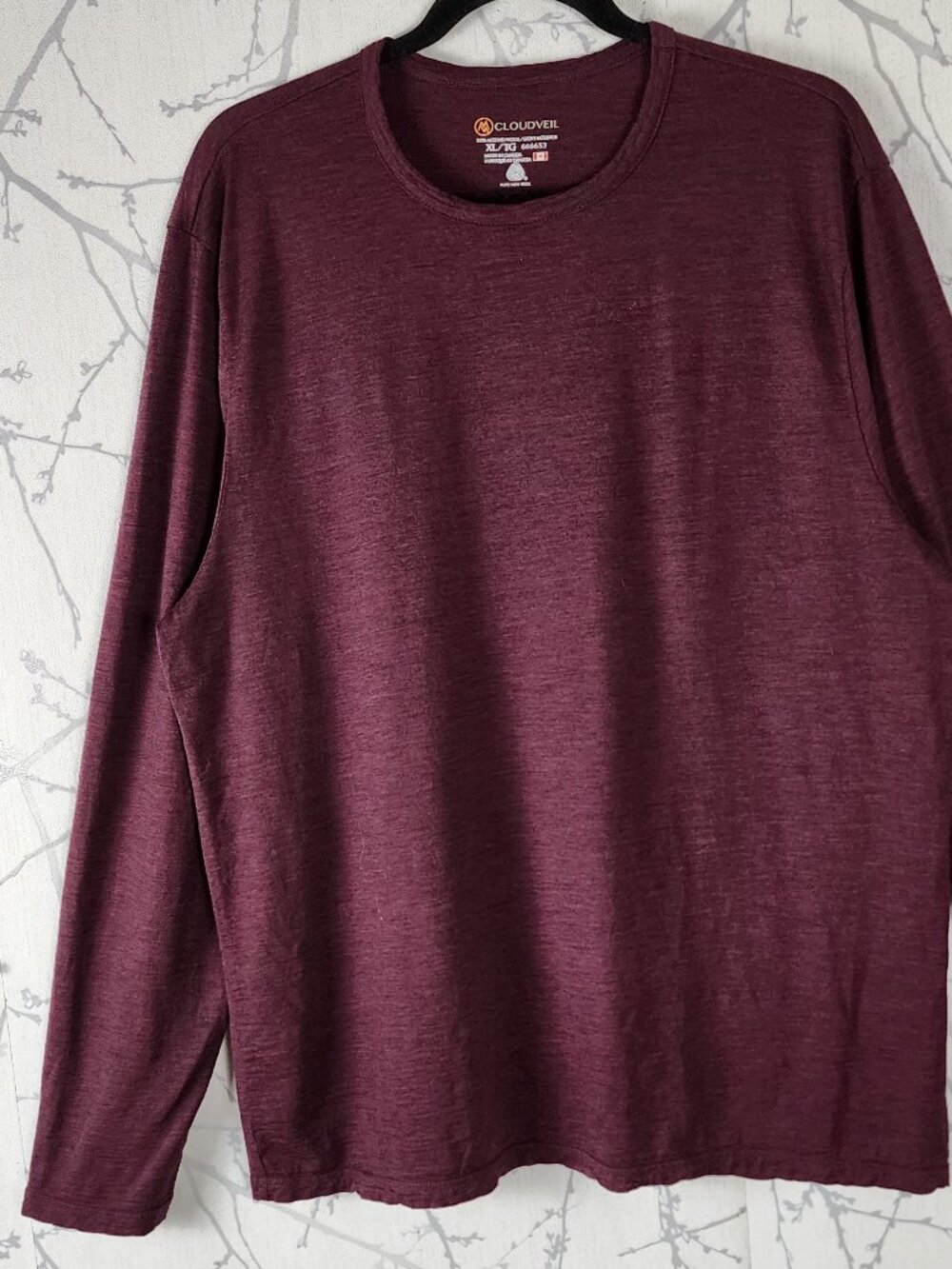 Cloudveil Maroon 100% Merino Wool Crewneck Long Sleeve Baselayer